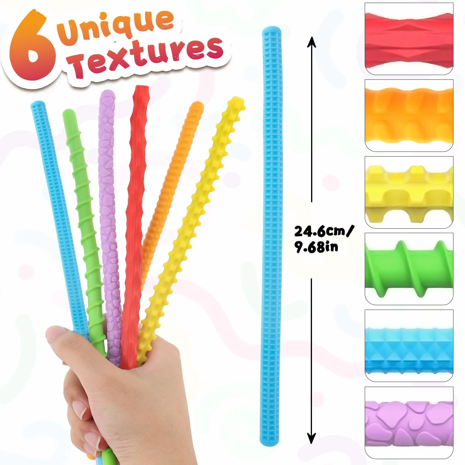 ddLUCK Fidget Toys Silikon Sensory Stick, sensoryczne zabawki dla osób z ADHD, antystresowe, autyzm, redukcja stresu, sensoryczne zabawki podróżne dla dzieci od 3 lat i dorosłych (6 szt.)