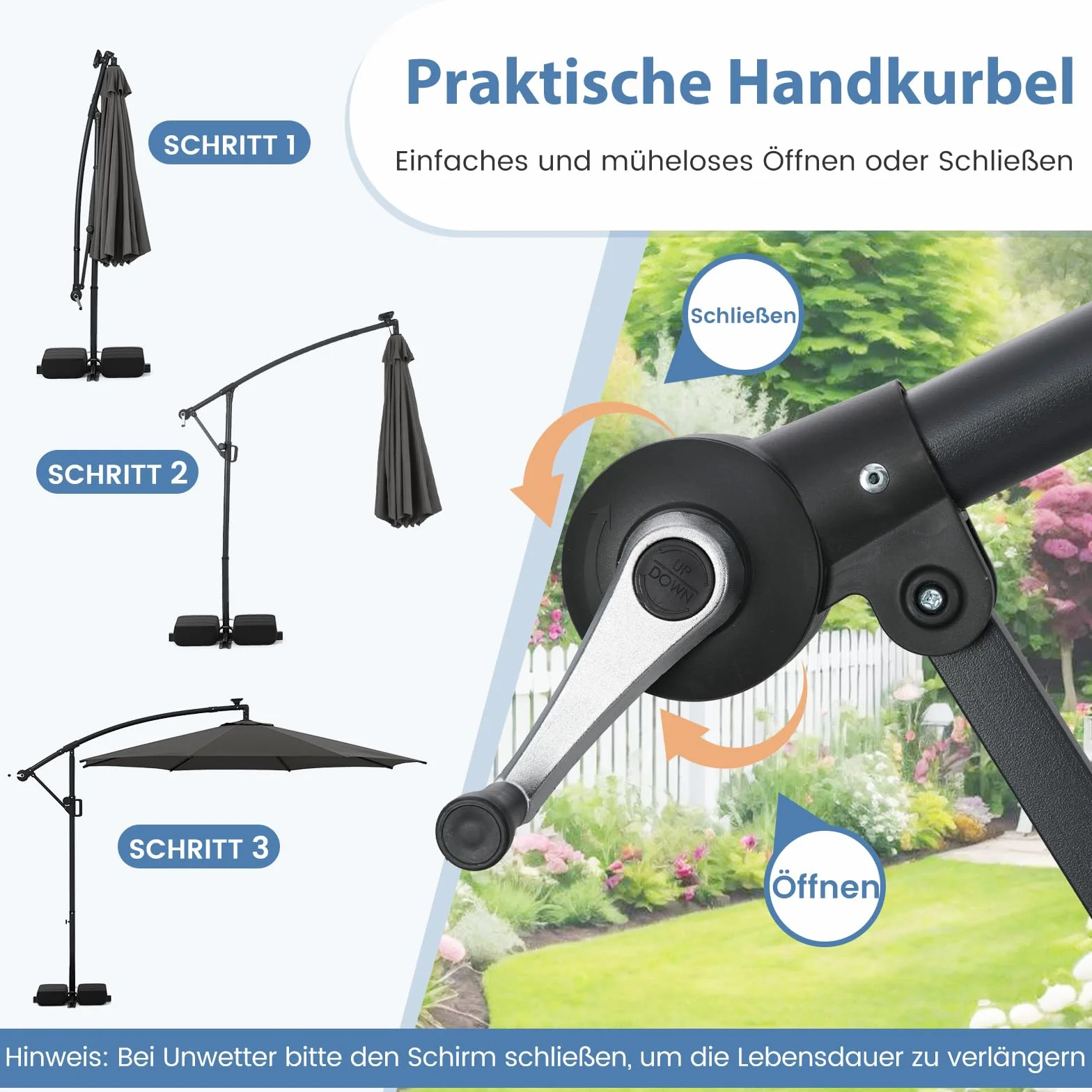 COSTWAY Parasol przeciwsłoneczny z oświetleniem LED 300 cm 9 trybów regulowany kąt nachylenia obracany 360°