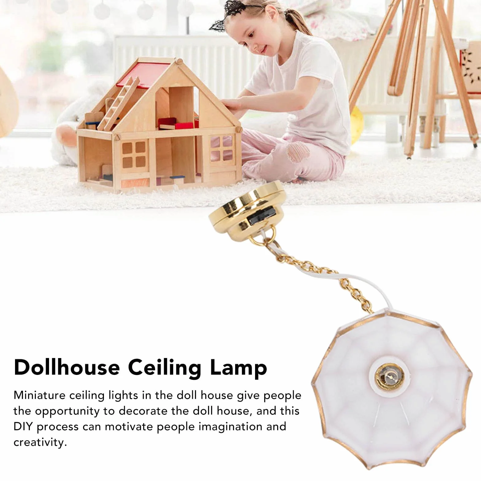 do Domku dla Lalek, Model Lampy Sufitowej 1:12, Stołowa LED Sufitowa Zasilana Bateryjnie Akcesoria do Domku dla Lalek Swag Wisząca Sufitowa
