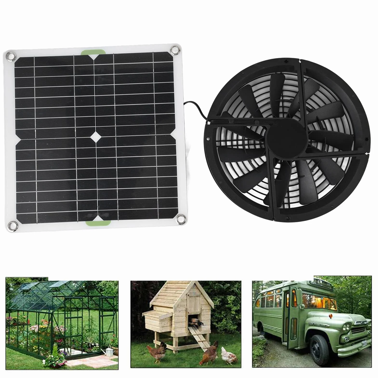 Wentylator solarny z panelem słonecznym do kurnika szklarni