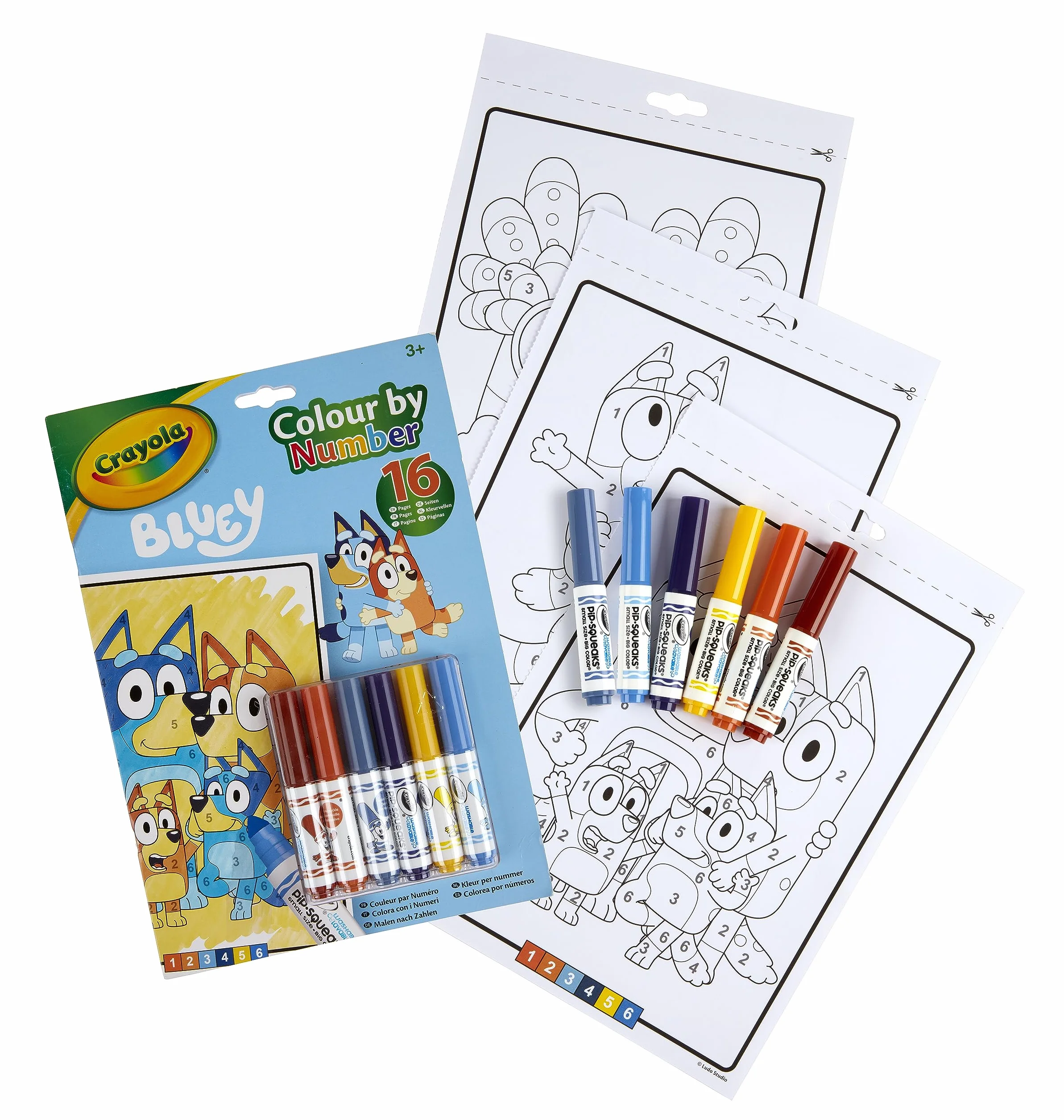 CRAYOLA Kolorowanie według numerów – niebieski (zawiera 16 kolorowanek i 6 minimarkerów) | edukacyjna zabawa w kolorowanie dla wczesnych lat, dla dzieci w wieku od 3 lat