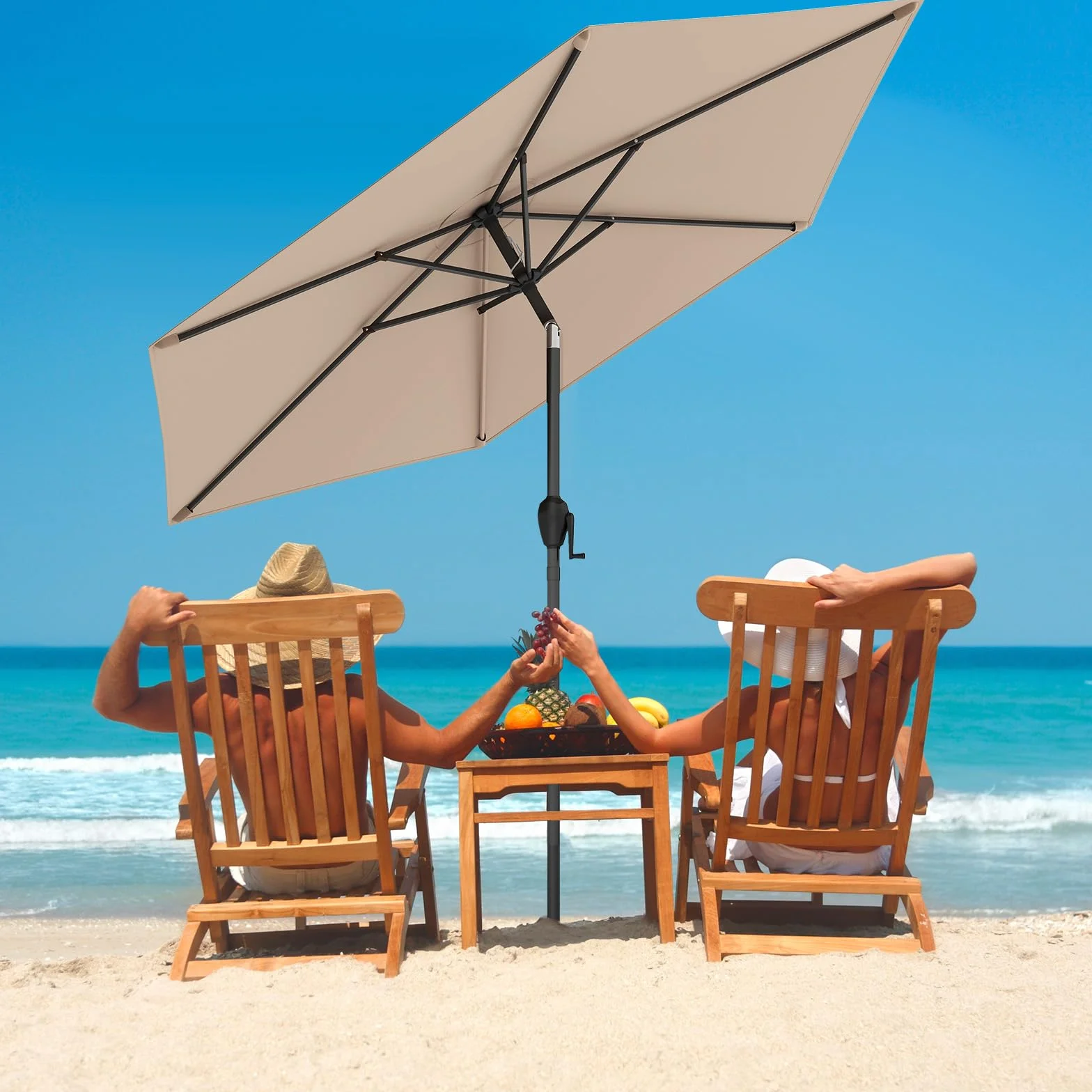 COSTWAY Parasol przeciwsłoneczny 265 cm z korbą obustronnie zginany 30° parasol tarasowy 18 żeber z włókna szklanego aluminiowy drążek
