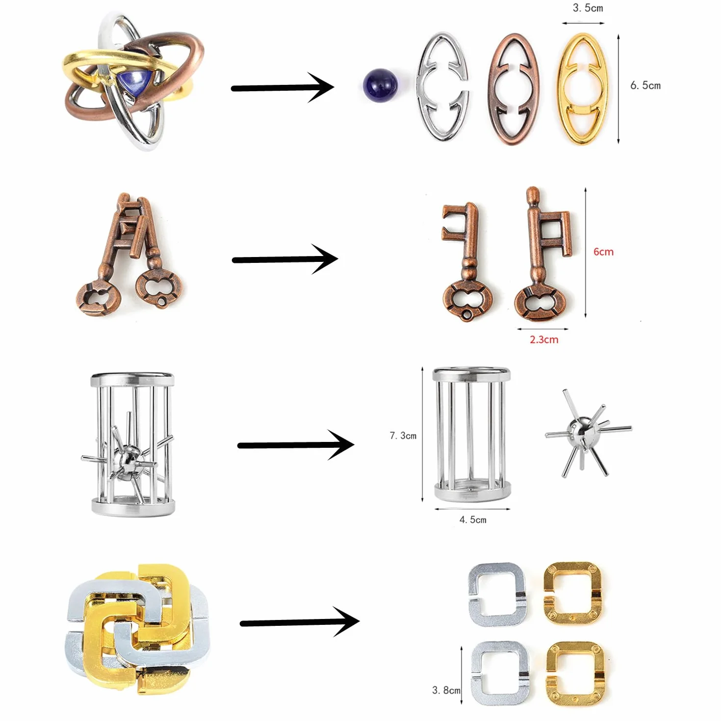 OBEST 4 sztuki Brain Teaser Metalowe puzzle, 3D Unlock Lock Puzzle, Logika Games Inteligencja Metal Puzzle, Edukacyjna Zabawka Prezent dla dzieci Dziewczyny Nastolatki Dorośli