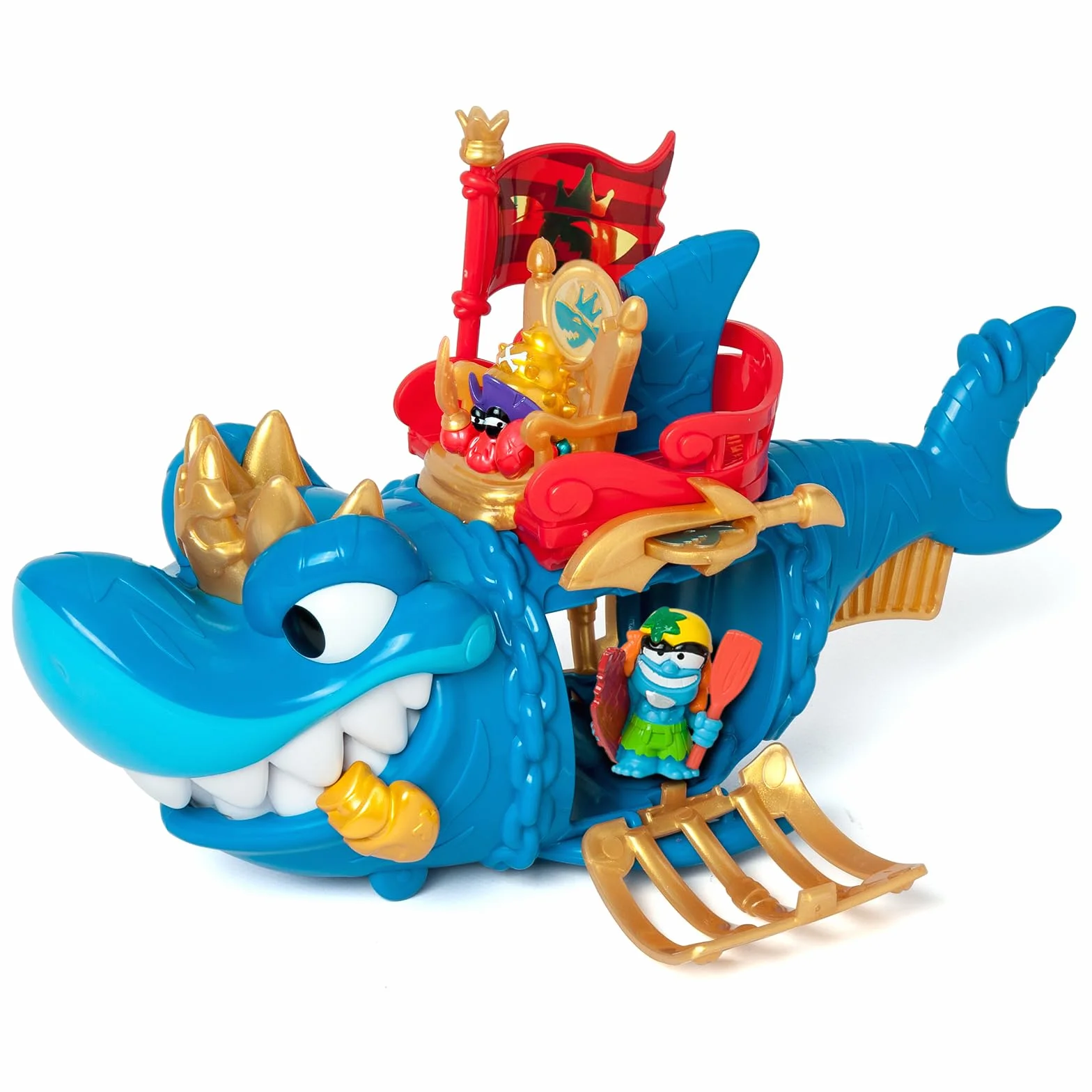 PIRATIX ADVENTURE WORLD King Shark– Przegubowy rekin, z klatką, aby schwytać rywali Piratix. Zawiera 1 rekin, 1 ekskluzywny skarb, 1 ekskluzywny Piratix i 1 akcesorium