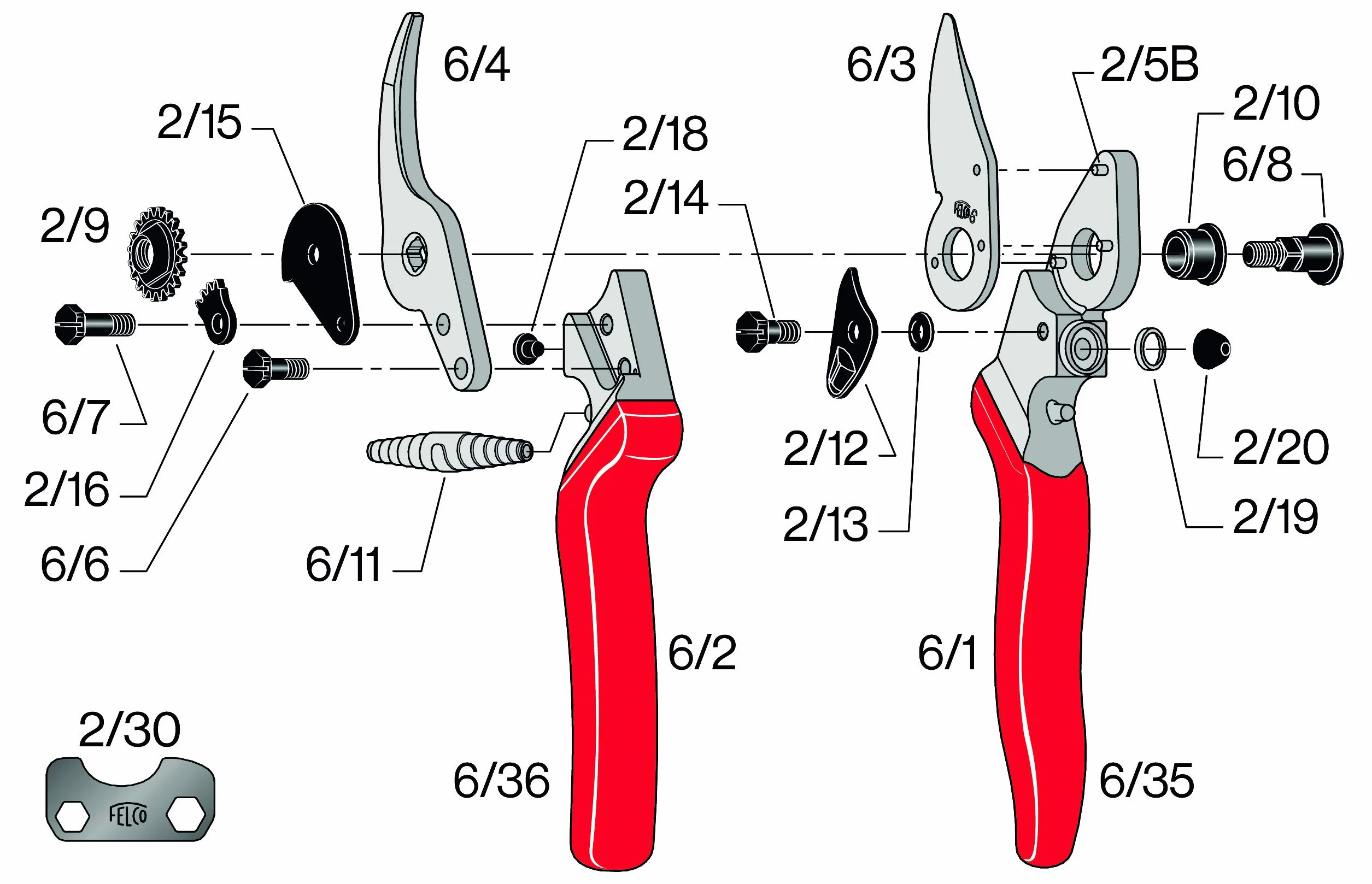 FELCO 6 sekator bypass 42 mm stal hartowana aluminiowe uchwyty kute ergonomiczna głowica pochylona