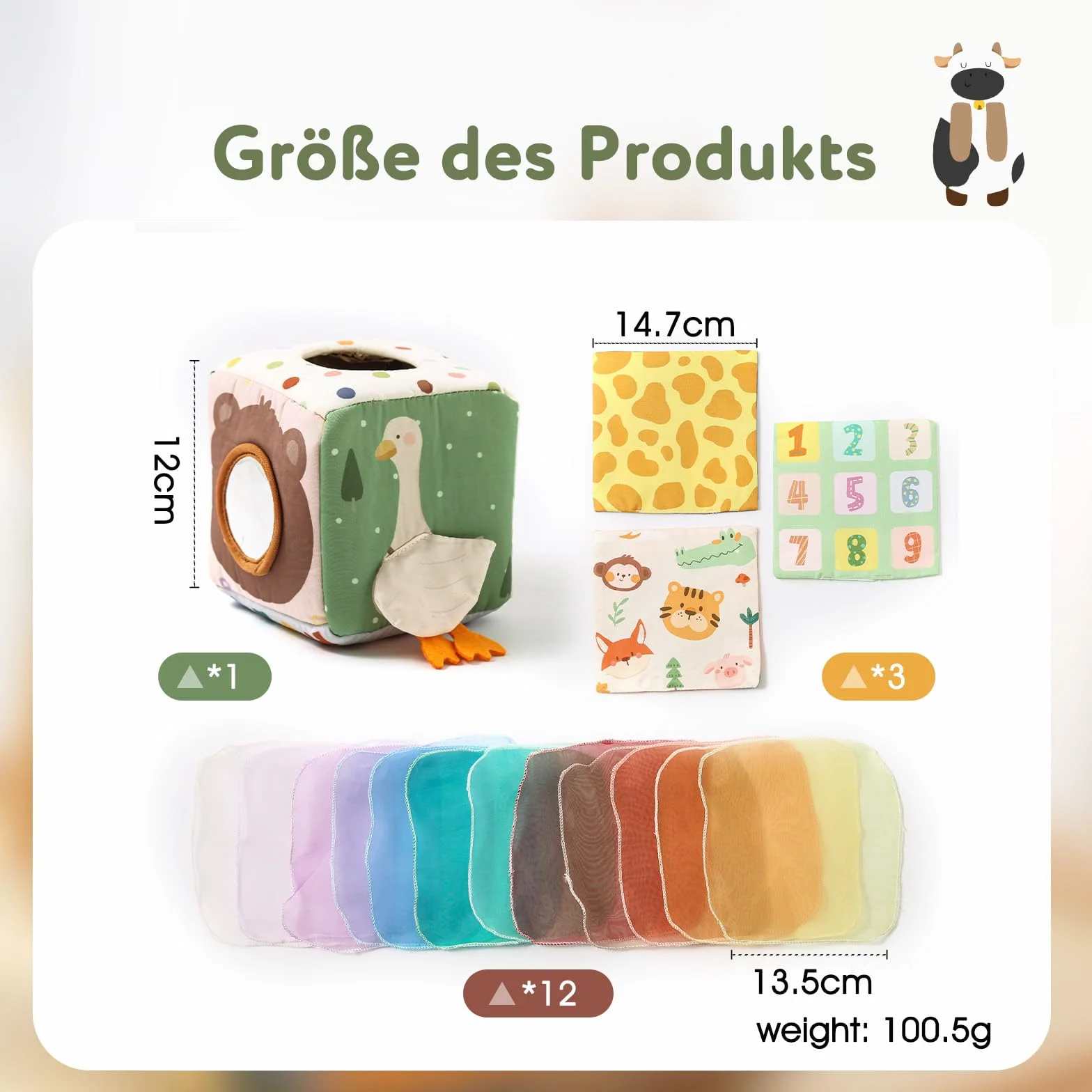 WOODEN TEETHER Tissue Box Montessori zabawka motoryczna, 6-12 miesięcy, zabawka sensoryczna dla niemowląt, z lustrem, kolorami, teksturami, dla dzieci, zabawka edukacyjna dla chłopców i dziewczynek