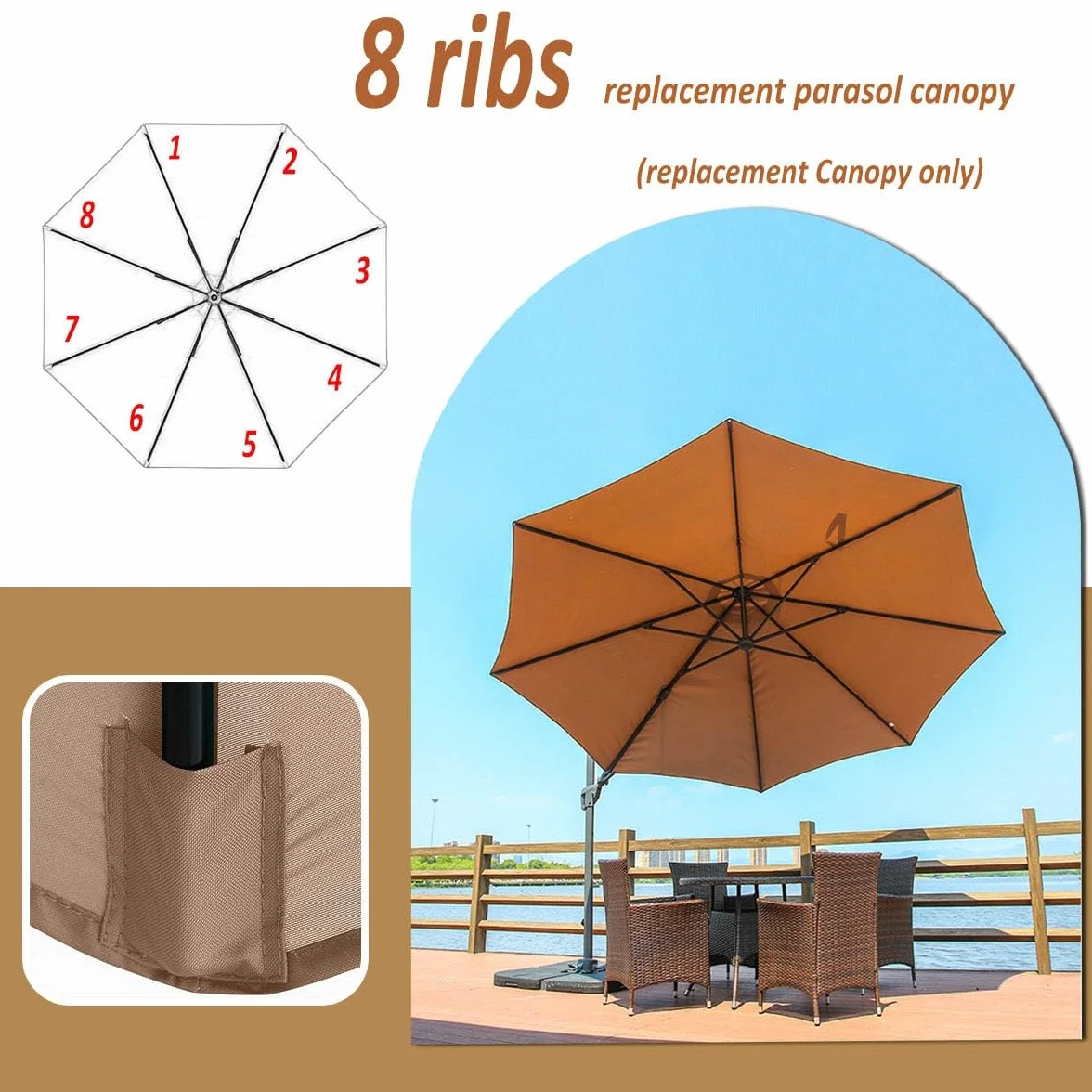 Baldachim parasola ogrodowego 3,5 m 8 żeber zamienny Beige