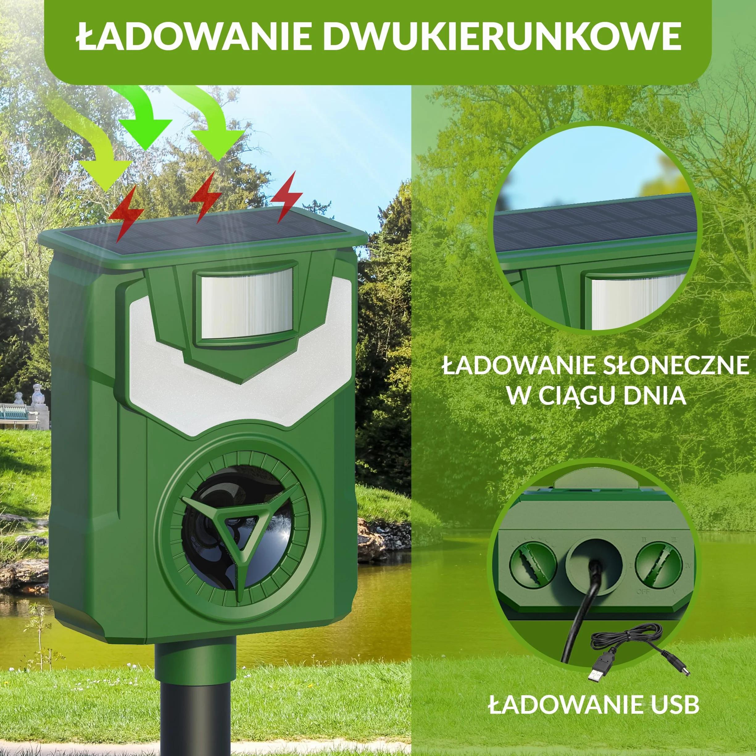 ISOTRONIC Solarny odstraszacz zwierząt z częstotliwością i światłem płomienia