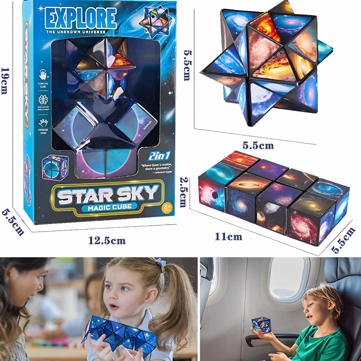 LiRiQi Magiczna Nieskończona Kostka 2 w 1 - Gwiaździste Niebo, Puzzle 3D dla Dzieci i Dorosłych, Zabawka Antystresowa, Kreatywna Łagodząca Stres i Niepokój