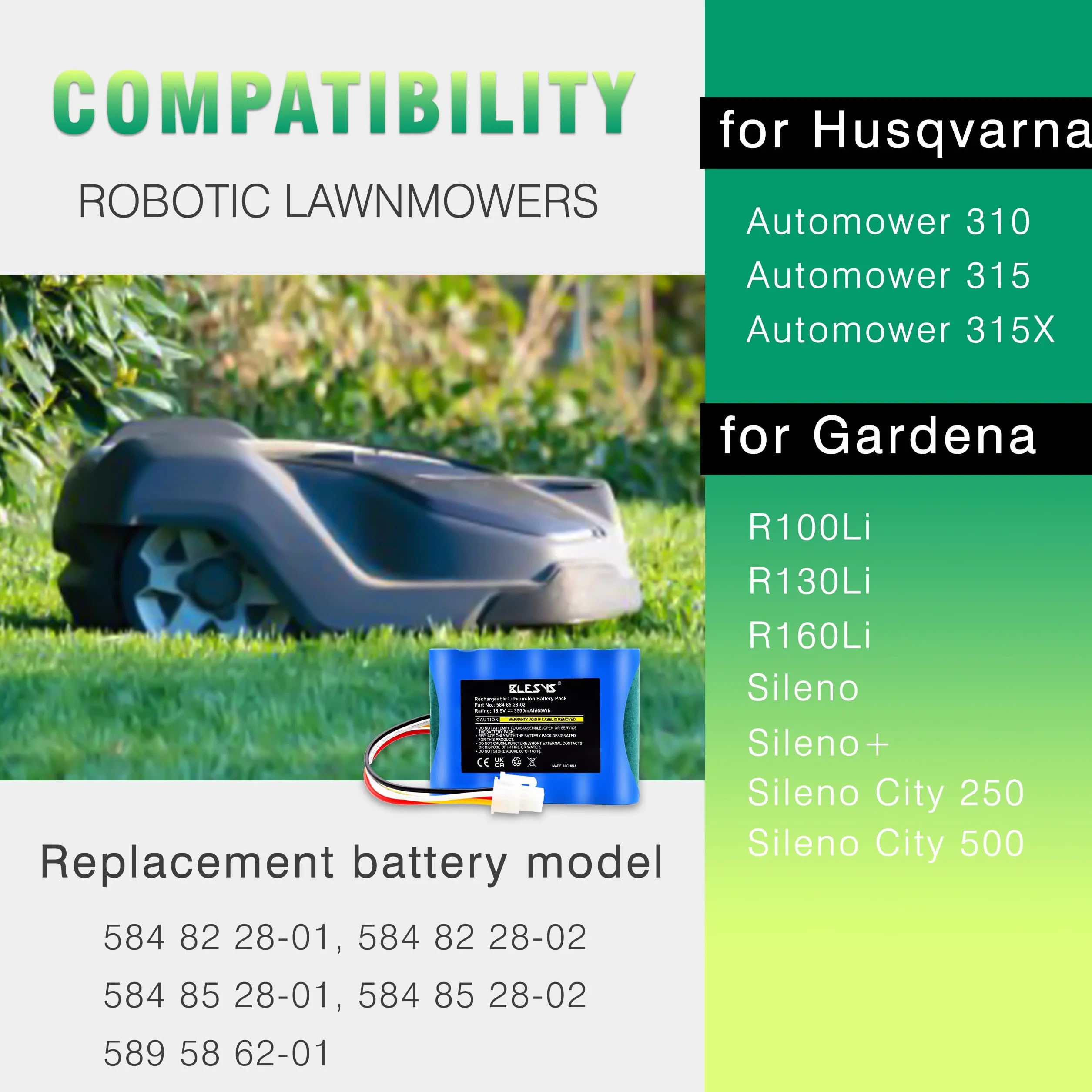 Akumulator zamienny 18,5 V 3500 mAh do robota koszącego Gardena Sileno City 250 500 Husqvarna 589 58 62-01