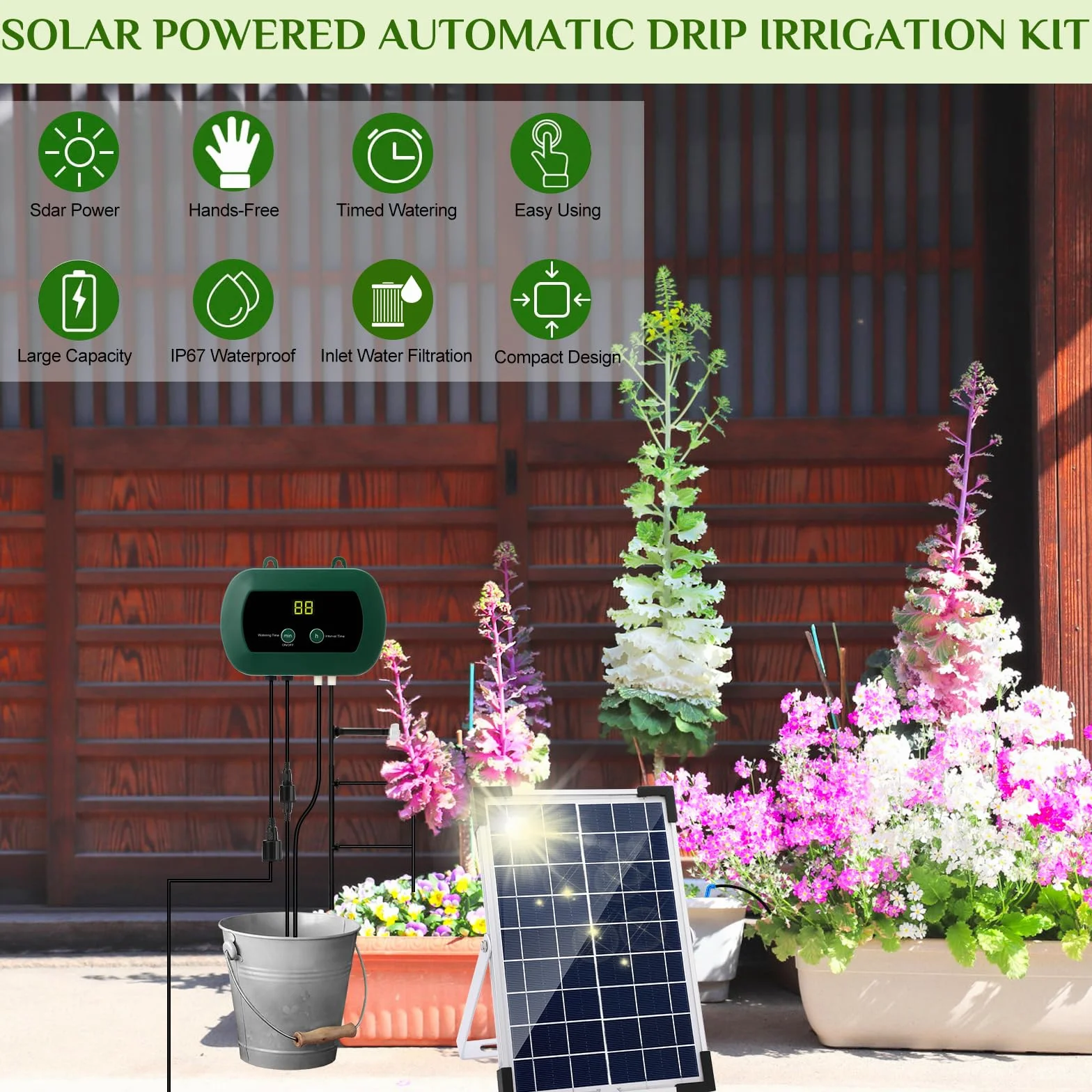 Anpress Solarny system nawadniania automatycznego zestawu do ogrodu z 30 doniczkami i 10 trybami timera