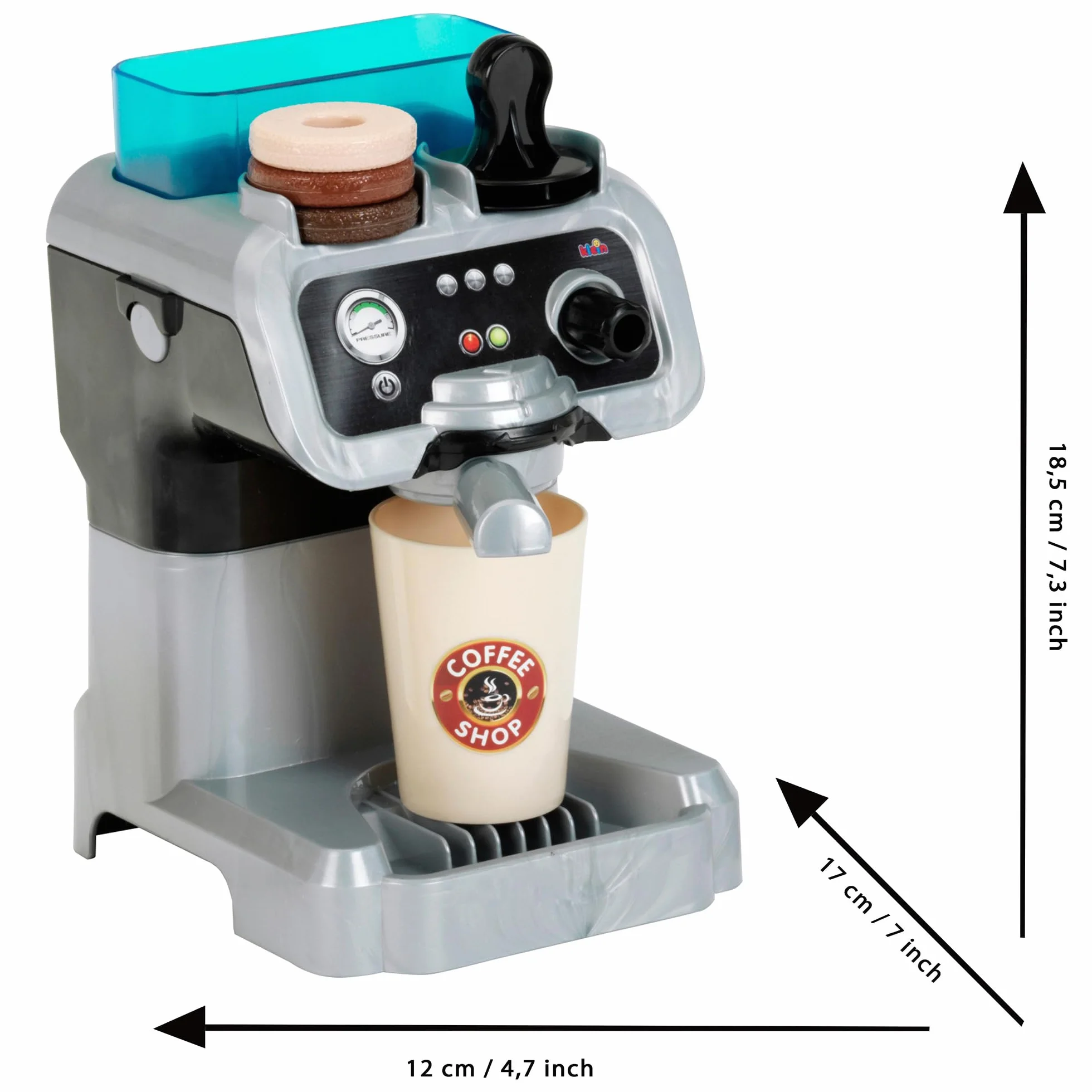 Theo Klein 9510 Ekspres do kawy Barista I Ze zbiornikiem na wod? i funkcj? ci?g?ego przep?ywu I W zestawie saszetki z kaw?, stemple, fili?anki i wiele wi?cej I Zabawka dla dzieci w wieku od 3 lat
