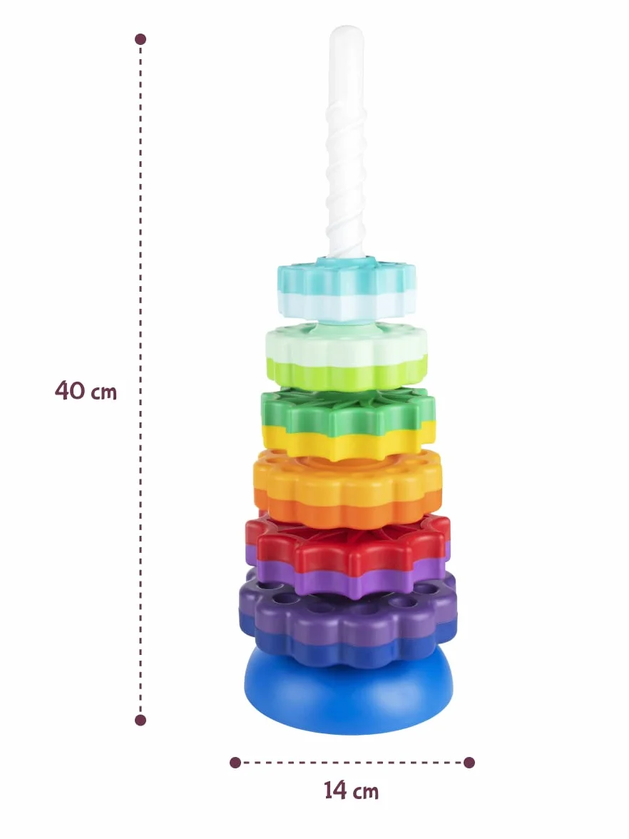 FANCY BABY Wieża do Układania w Stos 40 cm w Kolorach Tęczy Montessori, Gigantyczna Piramida dla Niemowląt, Zabawka z Pierścieniami do Układania dla Dzieci 1 2 3 Lat
