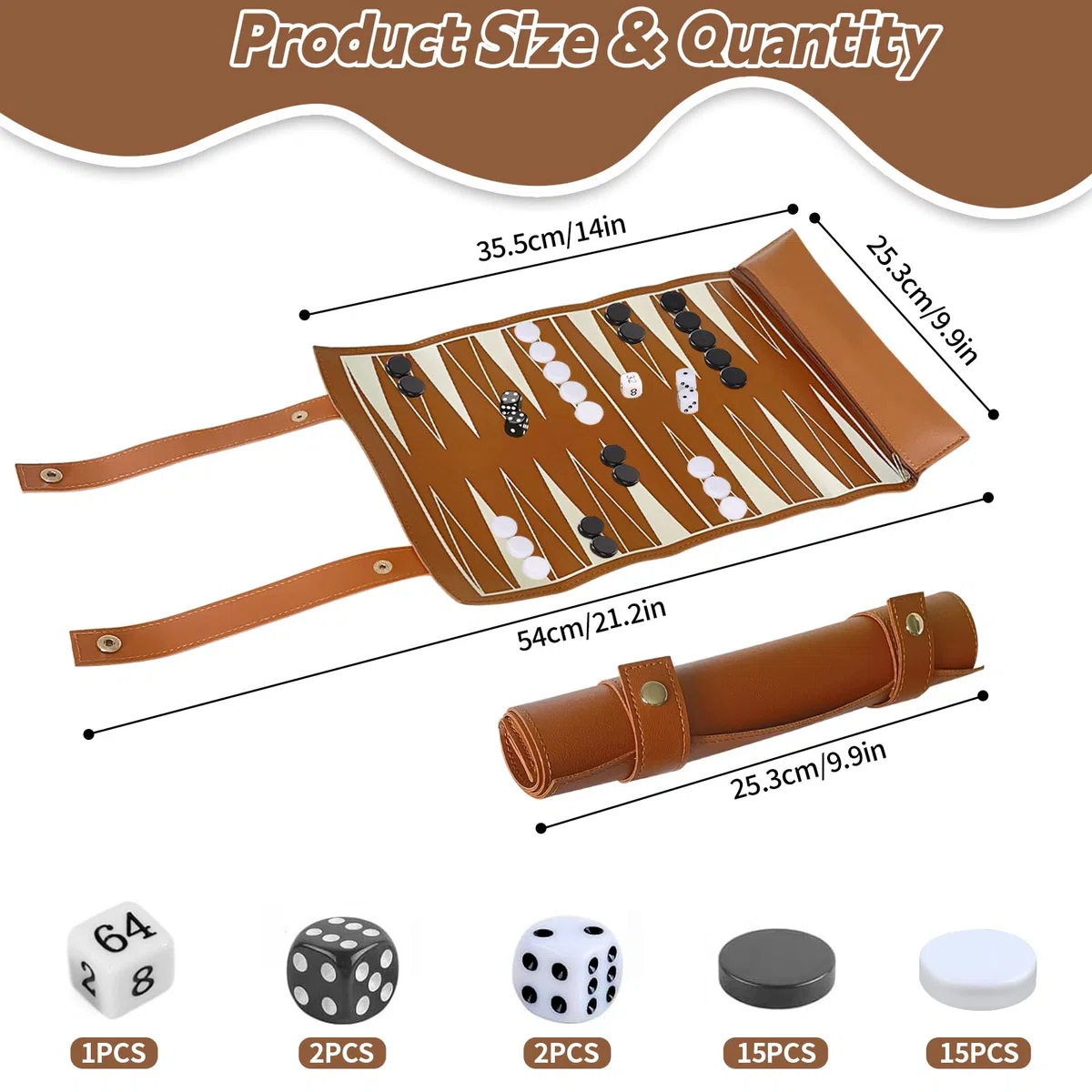 Zestaw do gry w backgammon: boisko do gry szer. x gł.: 35,5 x 25,2 cm, zwijany, klasyczny backgammon podróż z akcesoriami, składana, przenośna gra planszowa, dla dorosłych