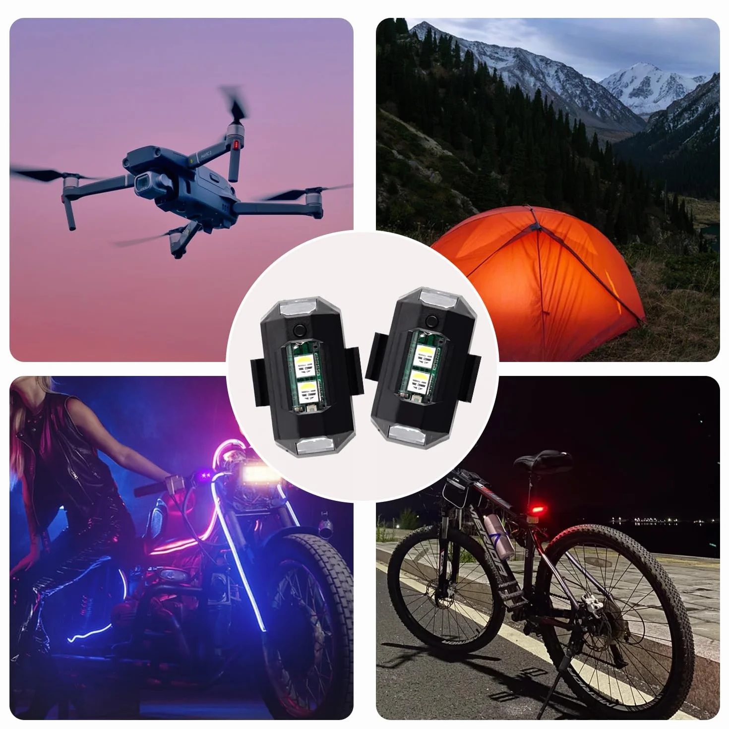 Światło stroboskopowe, 7 sztuk, światło stroboskopowe, LED, antykolizyjne, 7 kolorów z ładowaniem USB, migające światło LED, odpowiednie do motocykli, samochodów, samochodów RC, dronów