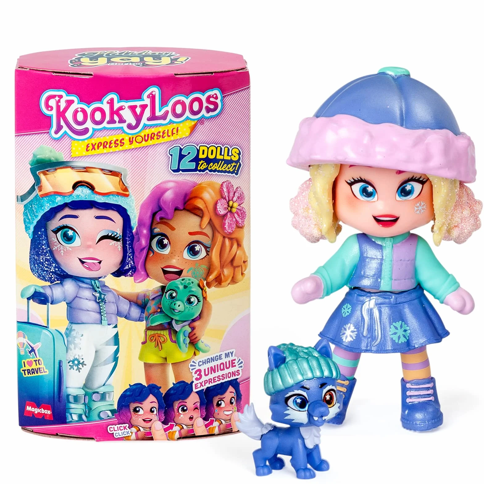 KookyLoos Laleczka IV Holiday Yay! 1 laleczka KookyLoos ubranko i buciki, akcesorium lub zwierzątko 1 paszport 1 checklista