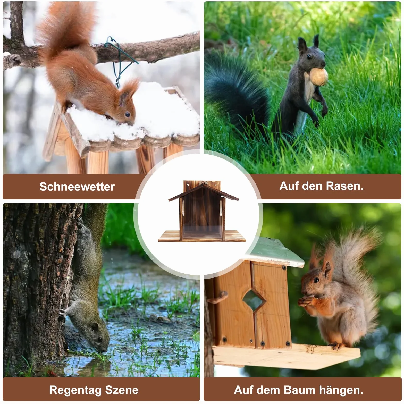 Karmnik dla wiewiórek z drewna odporny na warunki atmosferyczne domek z powłoką oleju lnianego