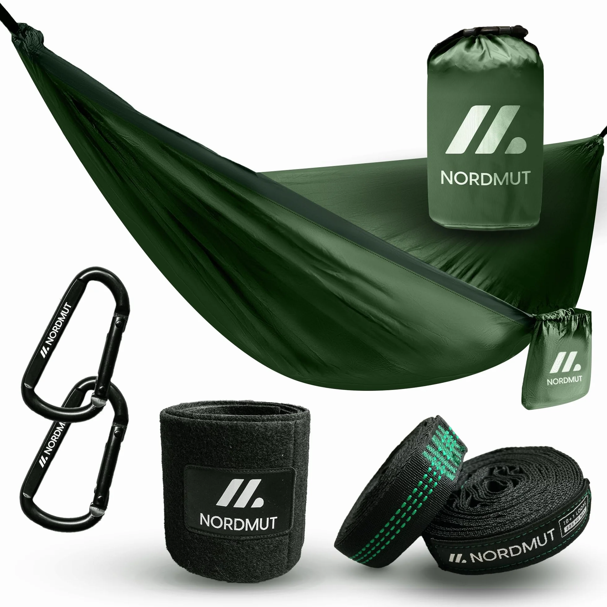 NORDMUT Hamak Outdoor z Zestawem Montażowym 300 kg 140 x 275 cm Zielony