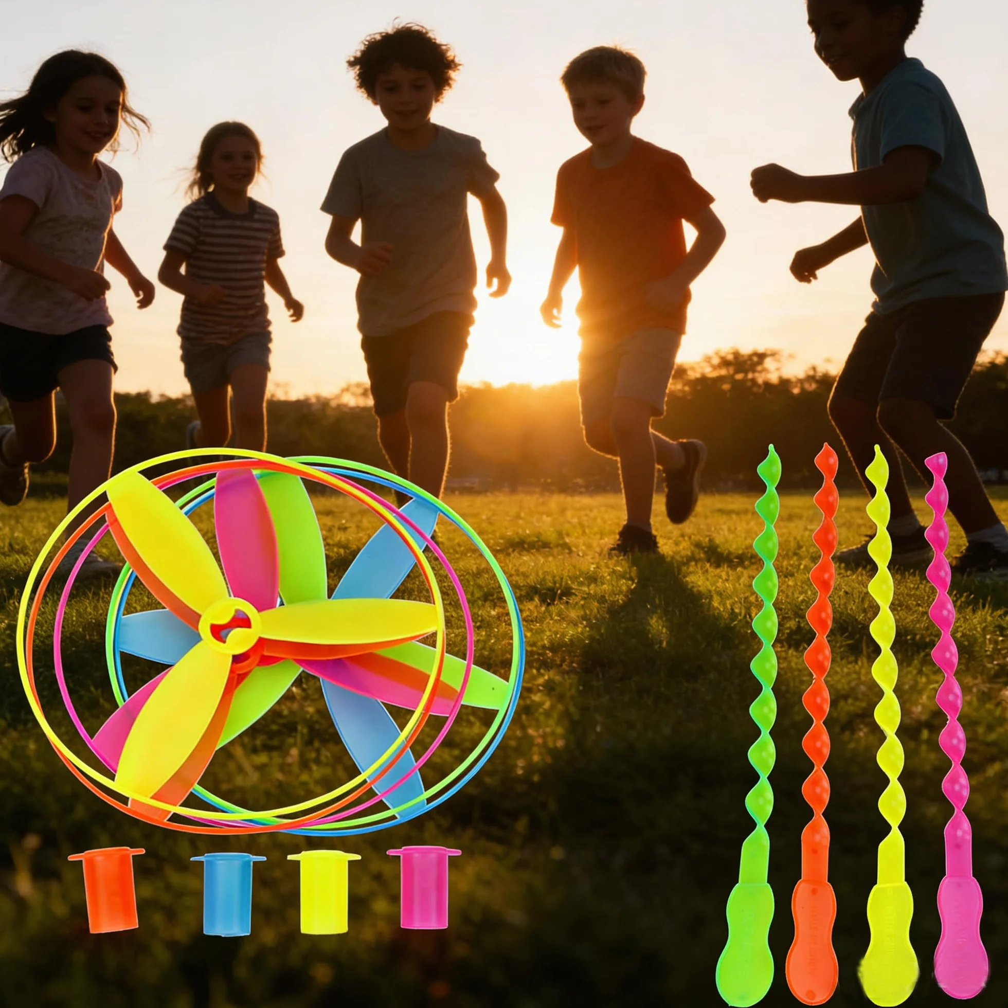 YUEMING 10 szt. Twisty Pull String Spodki, helikoptery wirujące latające dyski, zabawki edukacyjne dla dzieci (motyw ważki, losowy kolor)