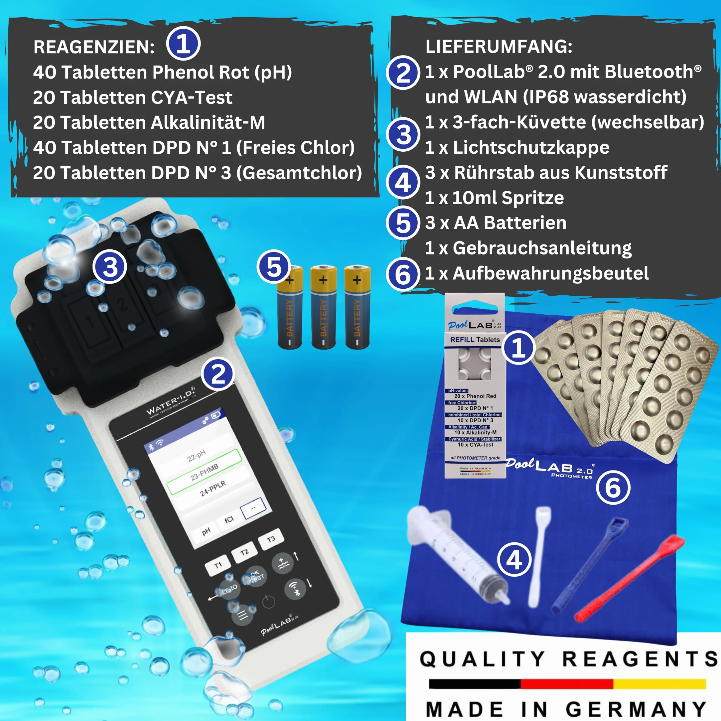 PoolLAB 2.0 Special Edition fotometr tester wody do basenów Bluetooth WLAN miernik chloru pH fenolu czerwonego