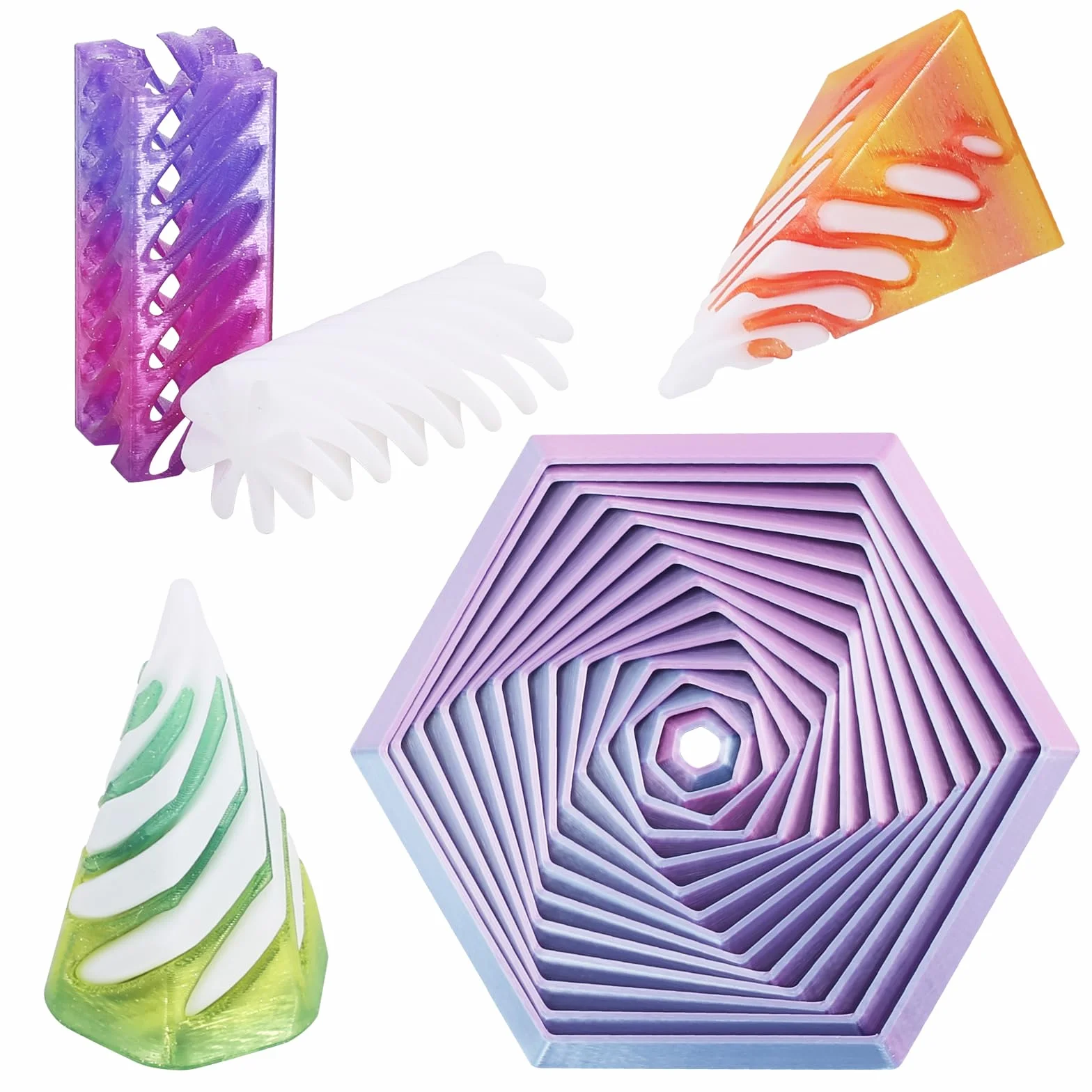 4 sztuki Impossible Cone, spirala z nadrukiem 3D, zabawka sześciokątna i okrągła fidget toy, zabawka antystresowa dla dzieci i dorosłych