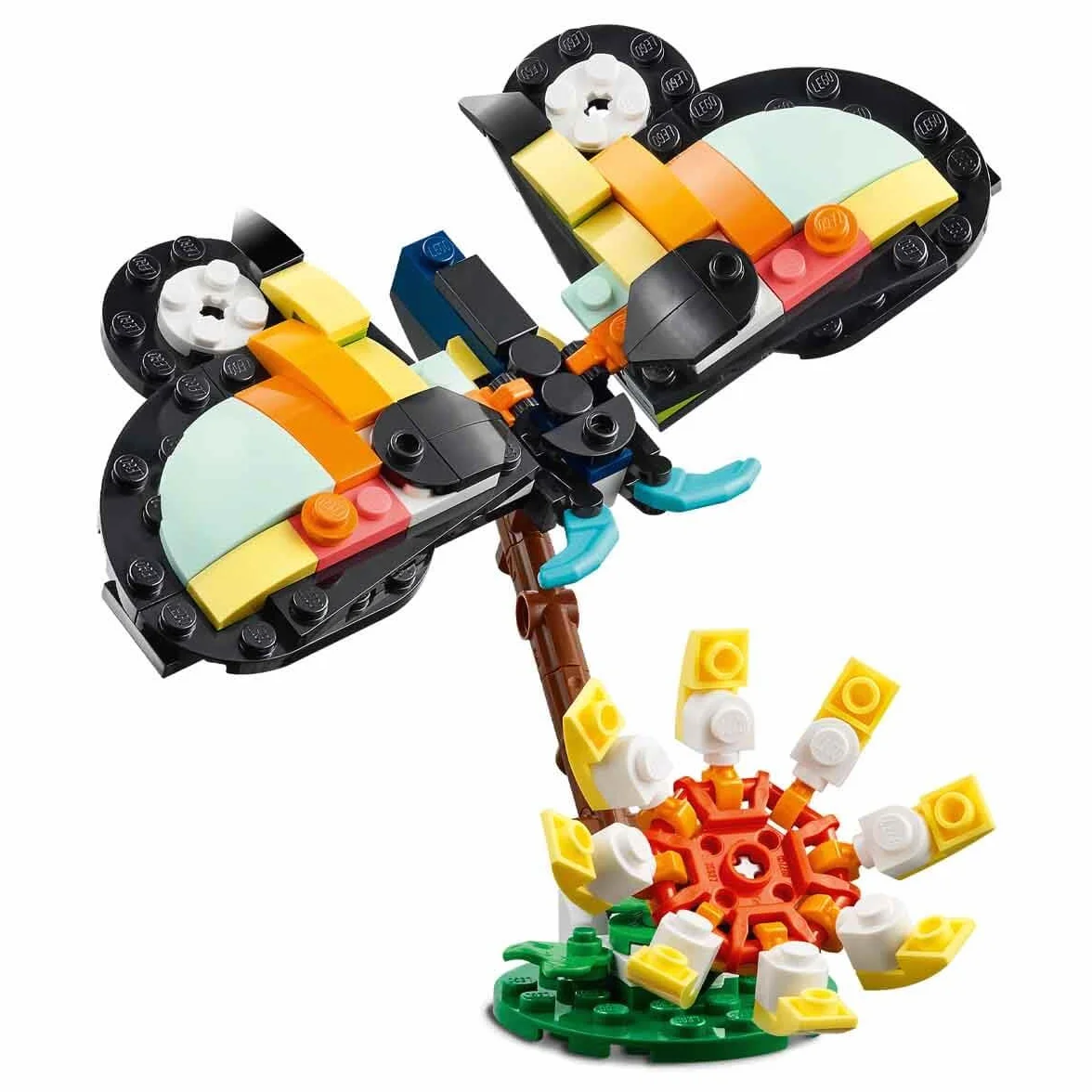 LEGO Creator 3 w 1 Dzikie zwierzęta: Tropikalny tukan, figurka do przebudowania na motyla lub rybę, zabawka dla dziecka, ozdoba do pokoju dziecięcego, prezent dla 7-latki, dziewczynki i chłopca 31173