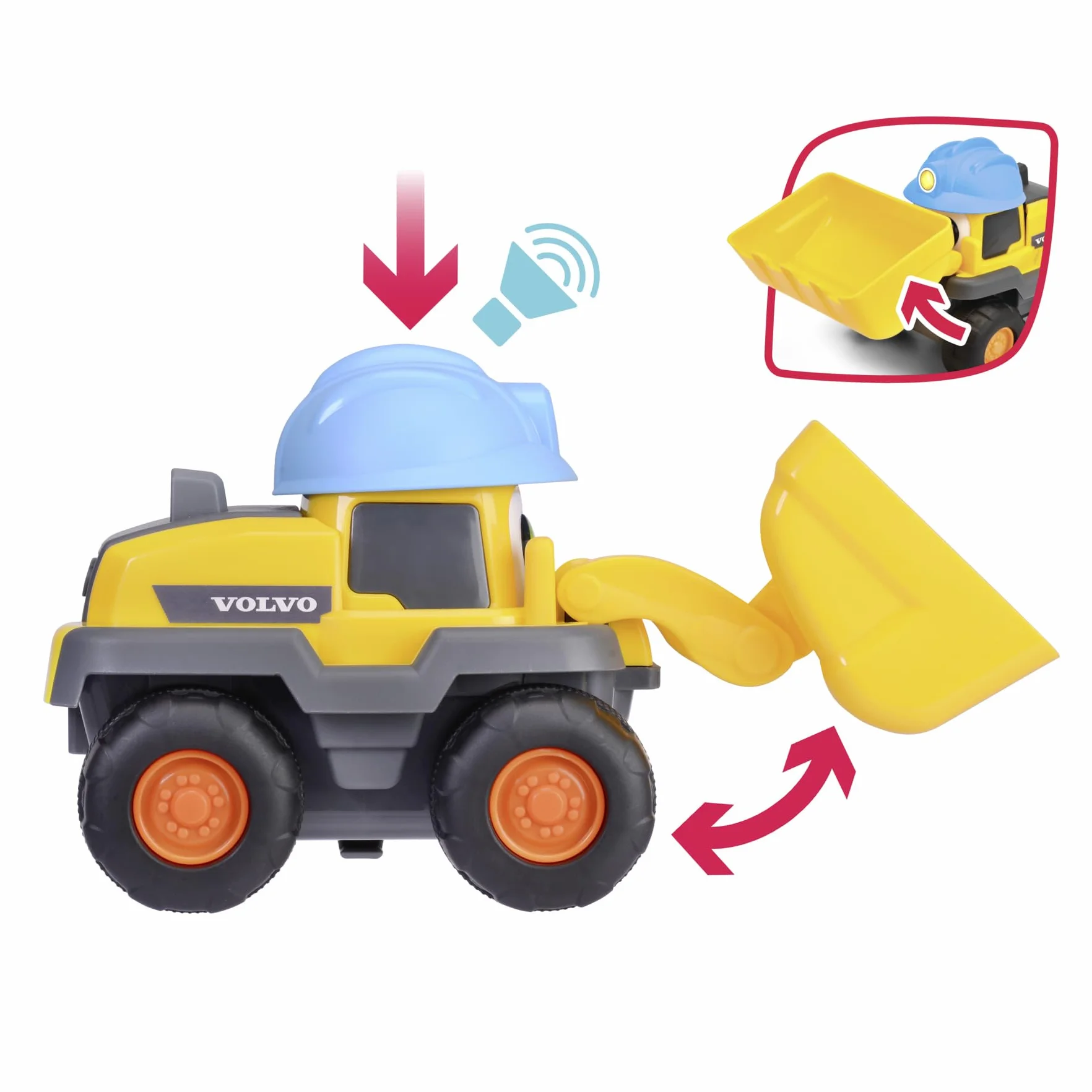 Dickie Toys ABC 204114012 Pojazd budowlany Lucy Loader 25 cm dla dzieci od 1 roku życia, ładowarka Volvo z łyżką do kopania i piszczącym klaksonem, samochodzik dla niemowląt i dzieci od 12 miesiąca