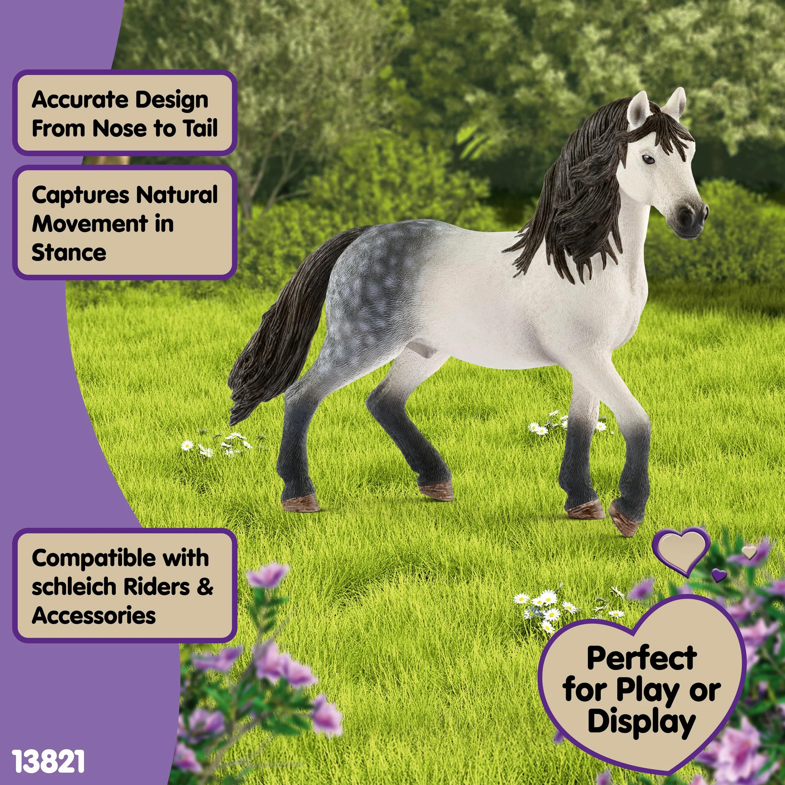 schleich HORSE CLUB | Ogier andaluzyjski 13821 | realistyczny koń schleich | idealny prezent dla dziewczynek i chłopców | zabawka z koniem schleich dla dzieci od 5 lat | 14 x 4 x 11 cm