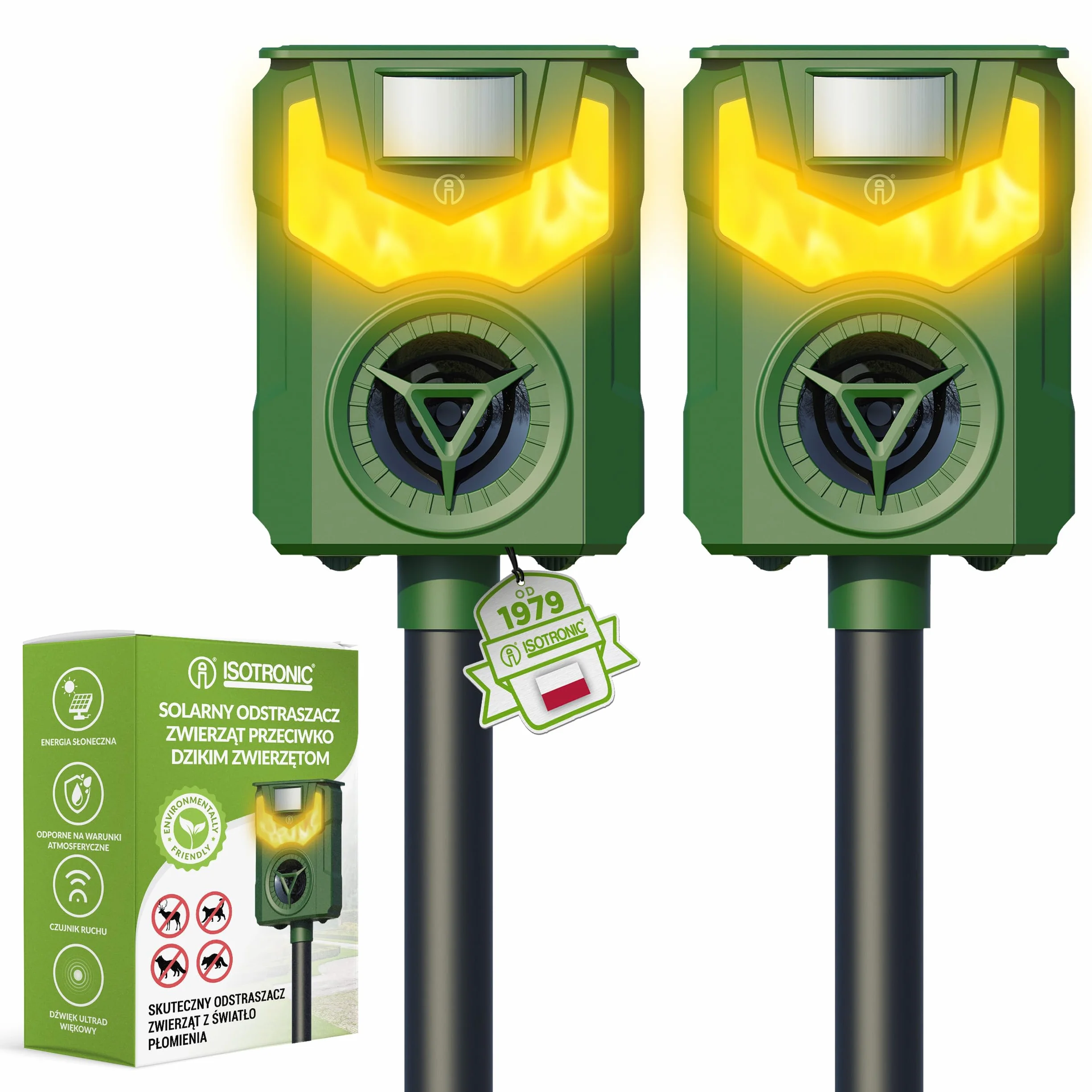 ISOTRONIC Solarny odstraszacz zwierząt z częstotliwością i światłem płomienia