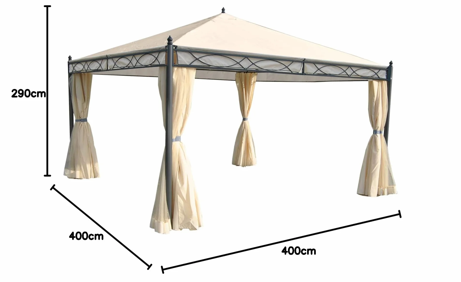 Mendler Pergola Cadiz pawilon ogrodowy 4x4 m kremowa ze ścianą boczną moskitiera