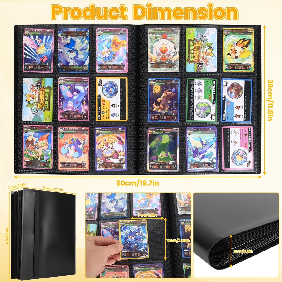 Segregator na karty kolekcjonerskie, 360 kieszeni, album na karty kolekcjonerskie, do Yu Gi Oh TCG, MTG, do scrapbookingu, 20 stron, pomieści 360 kart, czarny