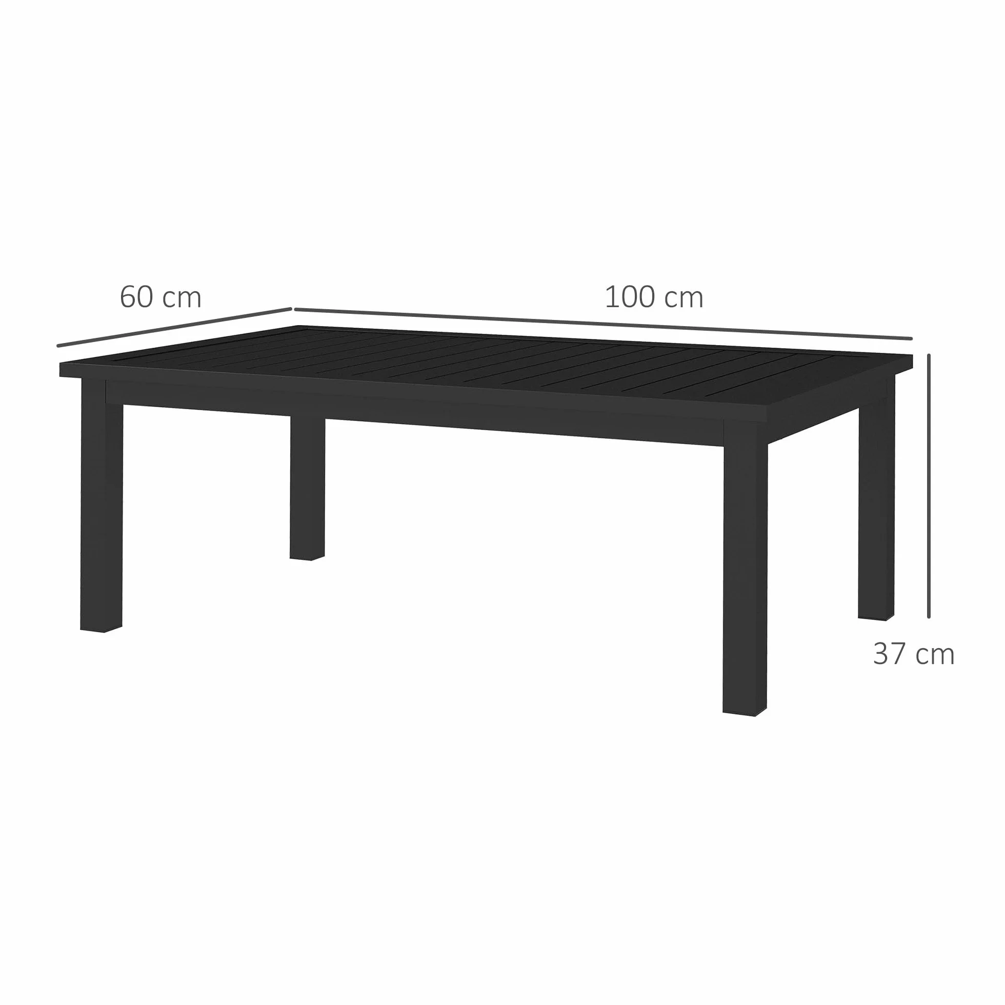 Outsunny Prostokątny stolik kawowy Stół ogrodowy Aluminiowy blat listwowy 100x60x37 cm czarny