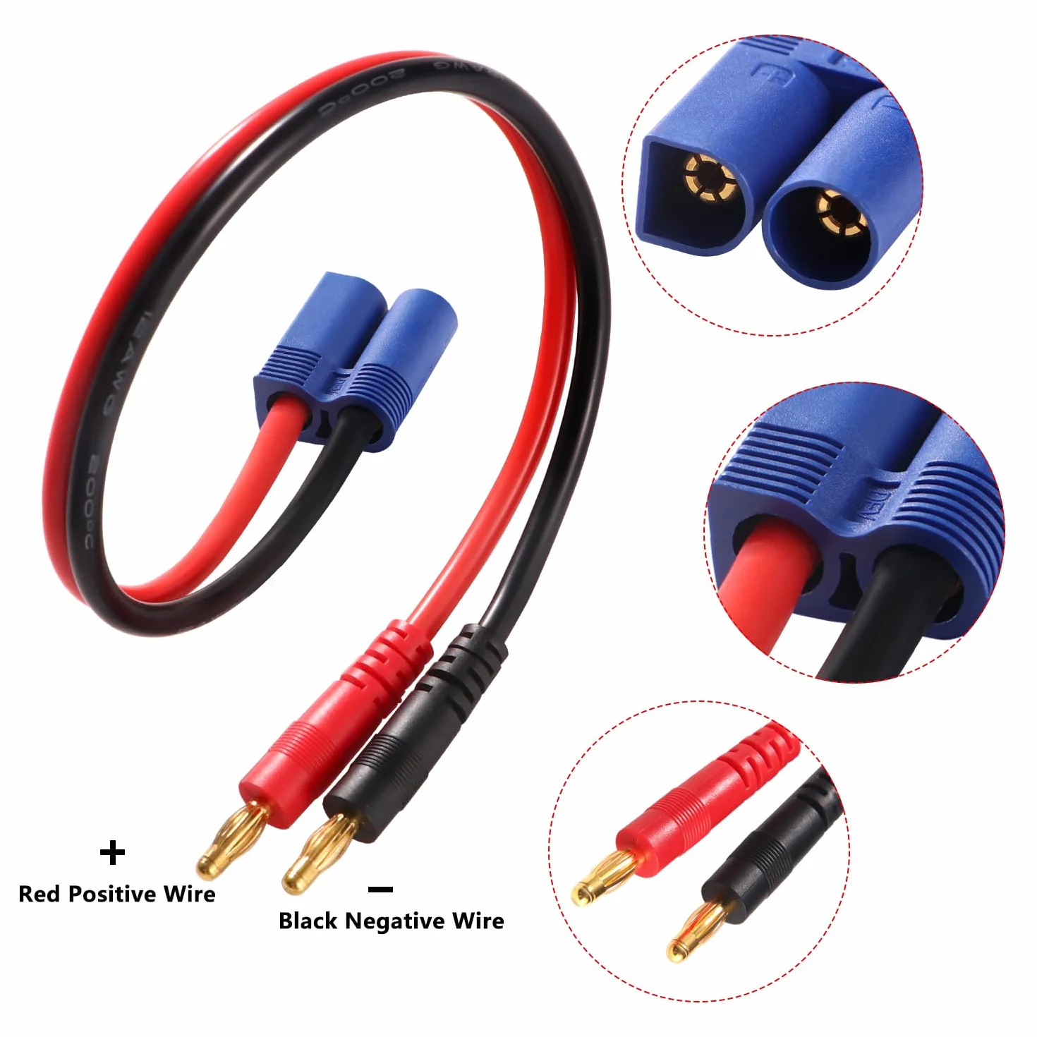YIXISI 2 Sztuk EC5 do 4.0 Wtyczki Bananowej RC Battery Charge Cable, Złącze EC5 do 4.0 mm Wtyczki Bananowej z 30 cm 12AWG Silicone Cable, do Akumulatorów RC Helicopter Quadcopter Lipo