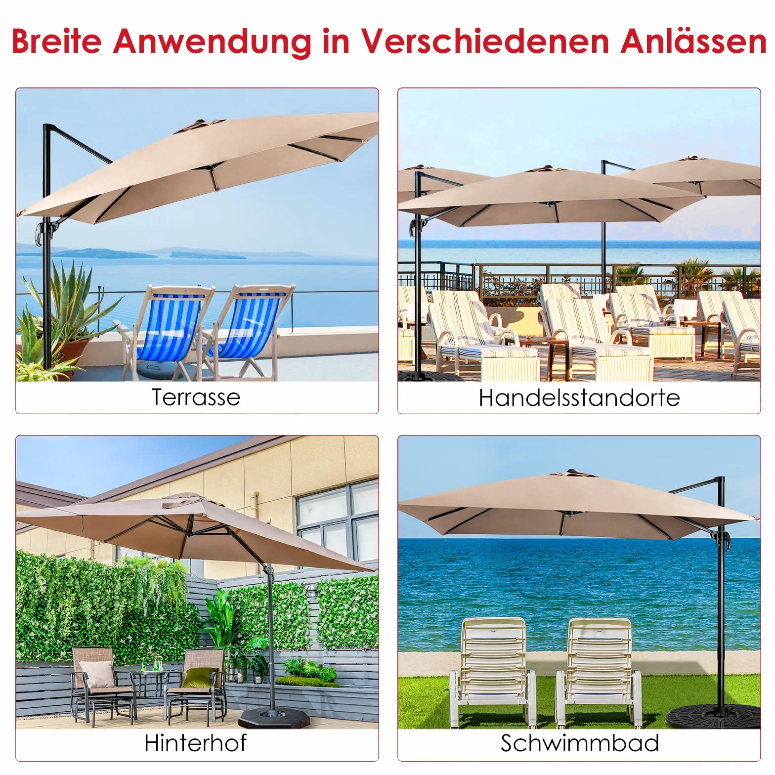 COSTWAY Parasol ogrodowy kwadratowy 300 x 300 cm z korbą obracany 360°