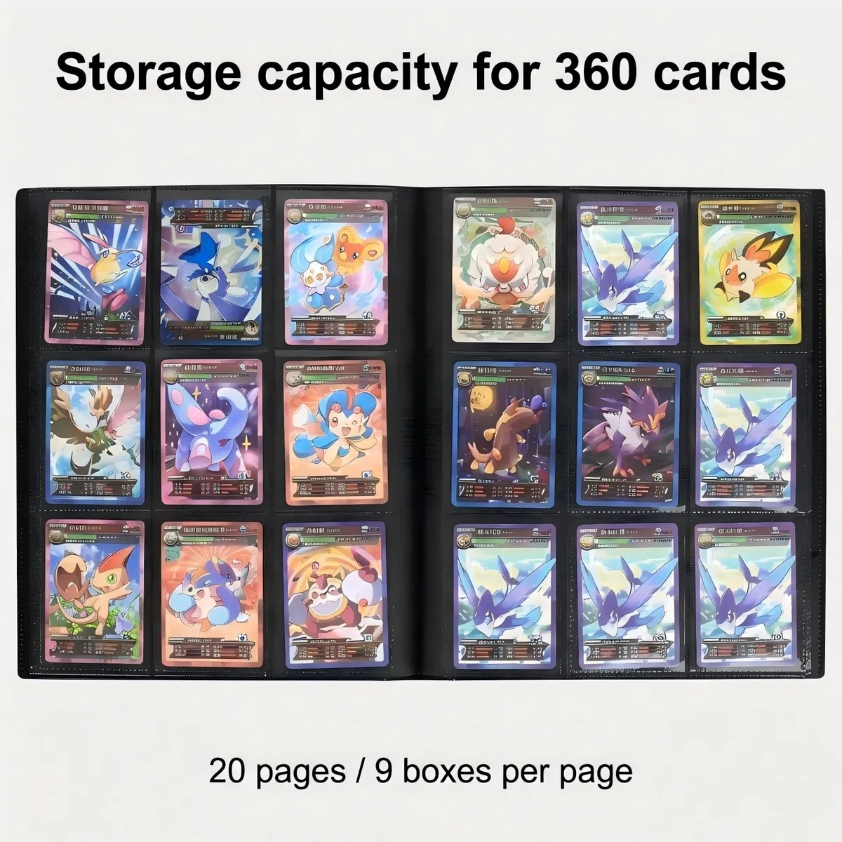 Segregator na karty kolekcjonerskie, 360 kieszeni, album na karty kolekcjonerskie, do Yu Gi Oh TCG, MTG, do scrapbookingu, 20 stron, pomieści 360 kart, czarny