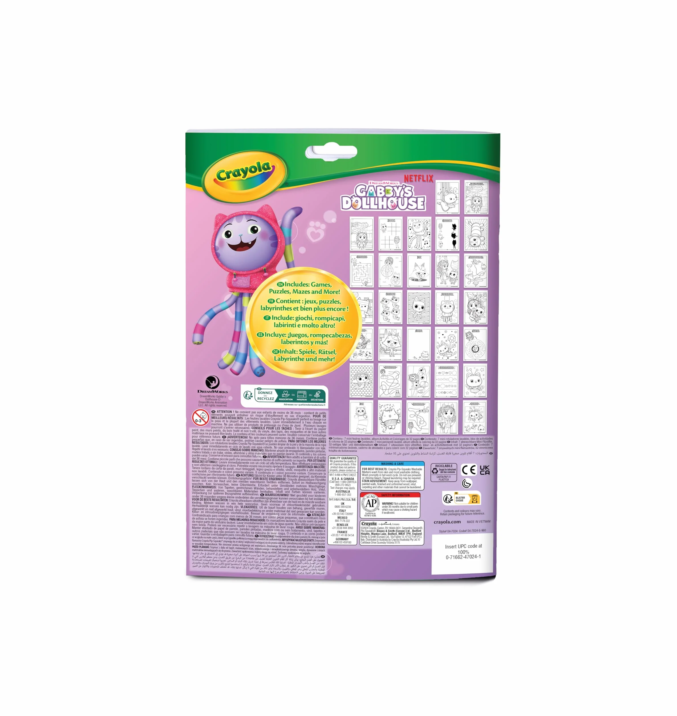 CRAYOLA - Gabby's Dollhouse Activity & Colouring Album, 32 strony do kolorowania i 7 mini zmywalnych markerów, 04-7024G